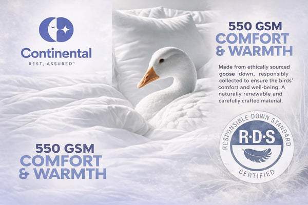 White Down Comforter – 550 Fill Power, All-Year Weight, Cotton Shell