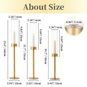 Gold Hurricane Candlestick Holders Set with Glass Candle Cover