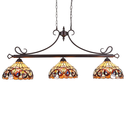 Tiffany Stained Glass Pendant Chandelier 3-Light 12" Wide – Cream Brown