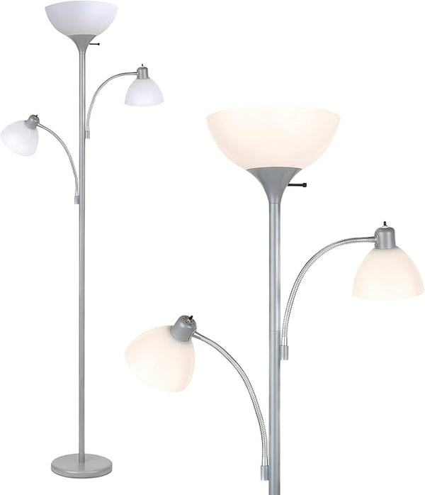 Sky Dome Double LED Torchiere Floor Lamp with Reading Arms