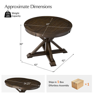 Round Extendable Dining Table with Pedestal Base – Walnut
