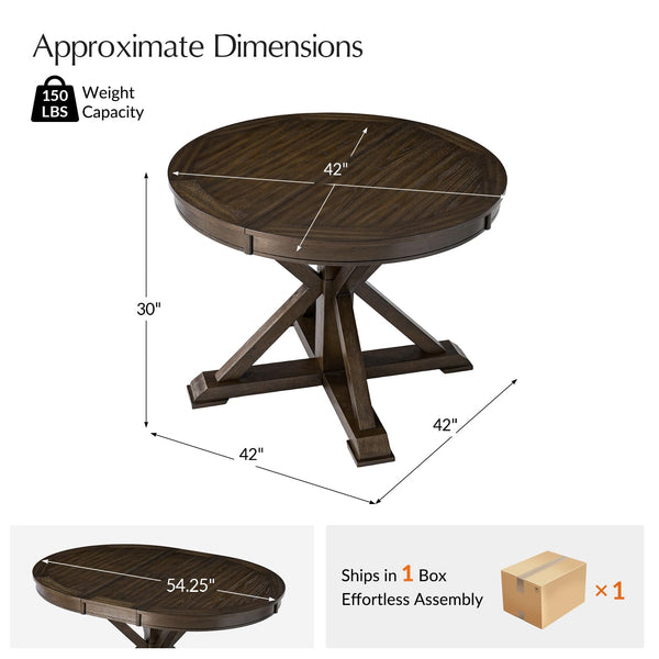 Round Extendable Dining Table with Pedestal Base – Walnut