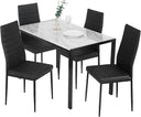 5-Piece Glass Dining Table Set with 4 Upholstered Faux Leather Chairs