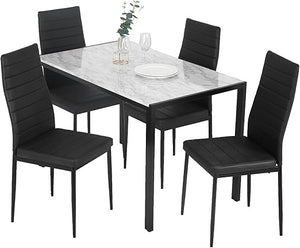 5-Piece Glass Dining Table Set with 4 Upholstered Faux Leather Chairs
