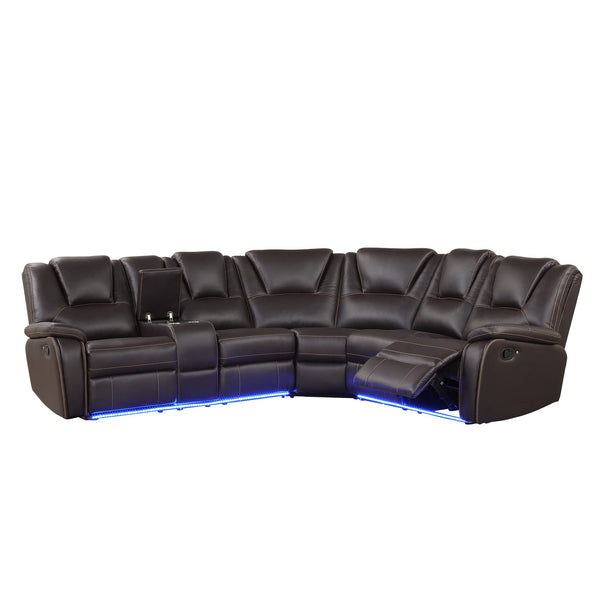5-Seat Manual Reclining Sectional Sofa with LED Strip & Storage Console