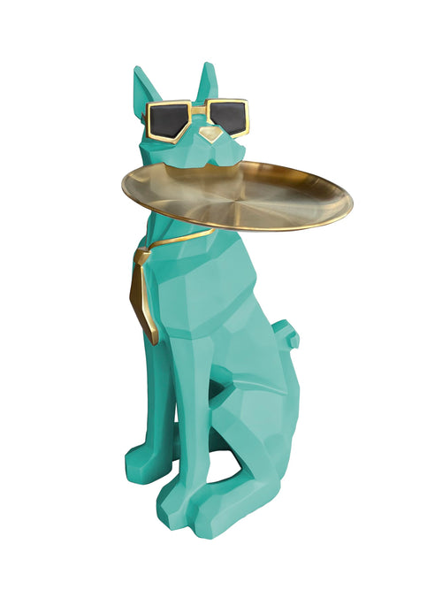 Dog Sculpture Side Table with Stainless Steel Tray