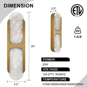 Alabaster Wall Sconce Dimmable LED – Gold Marble Indoor Wall Light