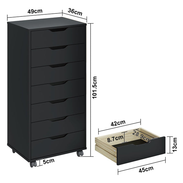 7-Drawer Mobile File Cabinet with Locking Wheels