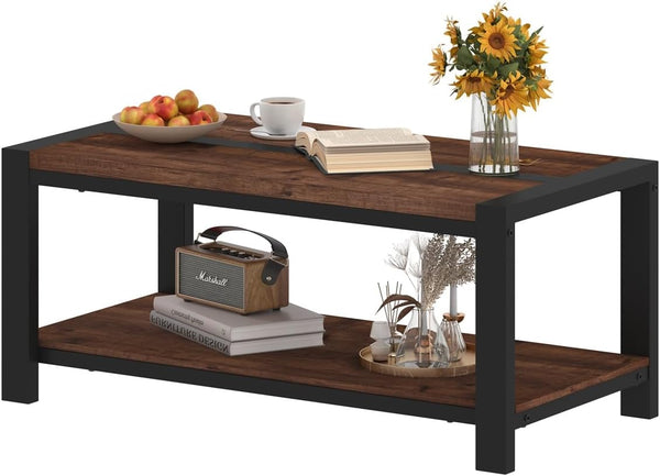 Industrial Coffee Table with Lower Shelf