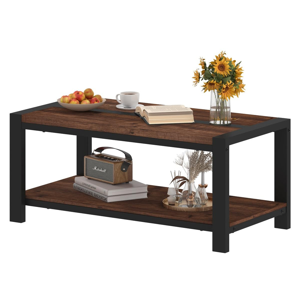 Industrial Coffee Table with Lower Shelf