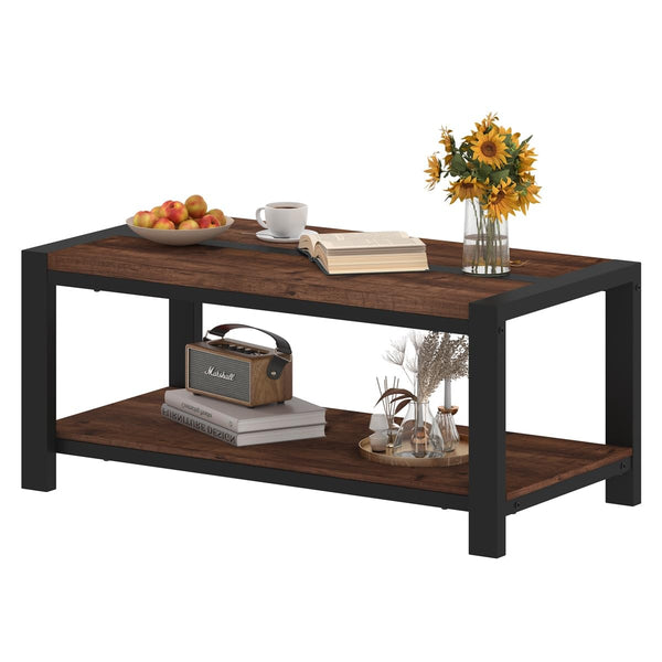 Industrial Coffee Table with Lower Shelf