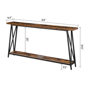 63-Inch Industrial Console Table with X-Shaped Metal Frame