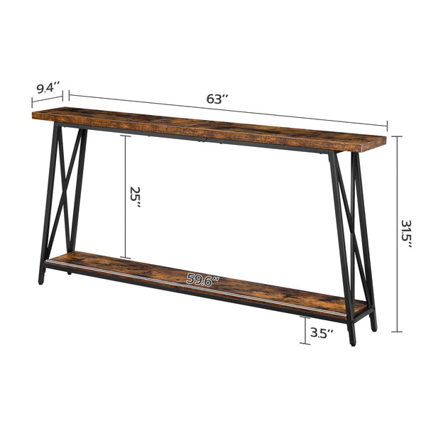 63-Inch Industrial Console Table with X-Shaped Metal Frame