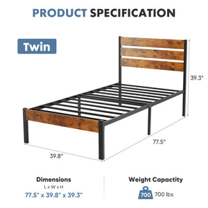 Metal Platform Bed Frame with Headboard and Footboard