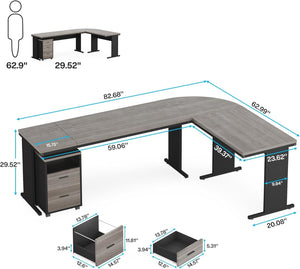 83" L-Shaped Executive Desk with Mobile File Cabinet