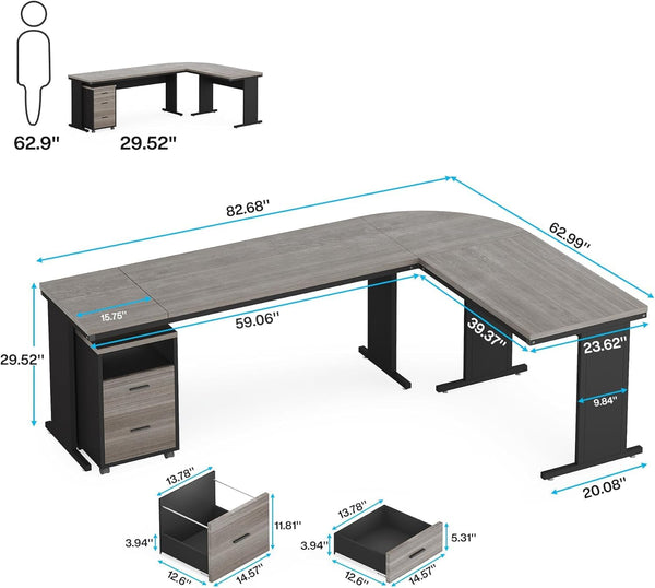83" L-Shaped Executive Desk with Mobile File Cabinet