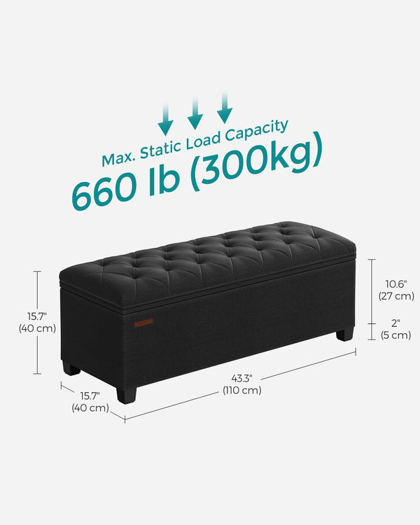 Storage Ottoman Bench with Lid & Legs – Tufted Linen Fabric, 660 lb Capacity