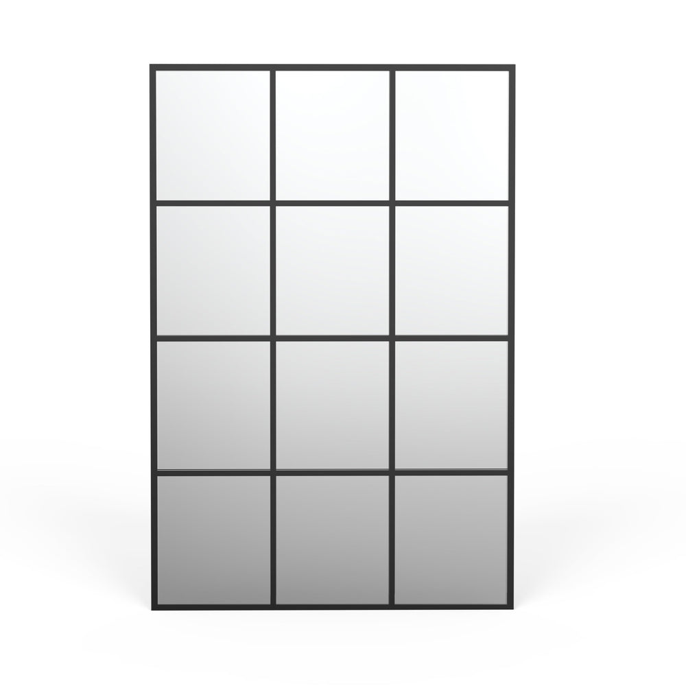 Large Arched Grid Wall Mirror – Matte Black Metal Frame