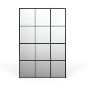 Large Arched Grid Wall Mirror – Matte Black Metal Frame