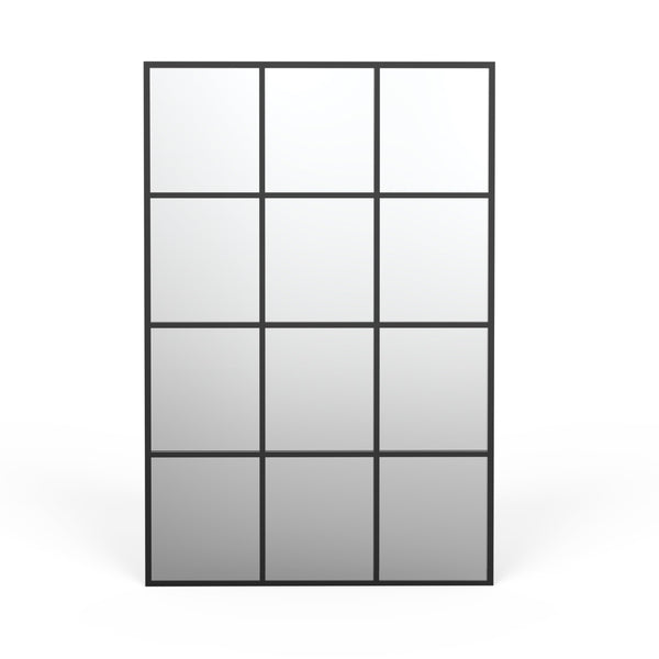Large Arched Grid Wall Mirror – Matte Black Metal Frame
