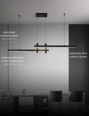 Modern Black Linear LED Pendant Light with Remote Control