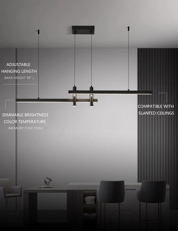 Modern Black Linear LED Pendant Light with Remote Control