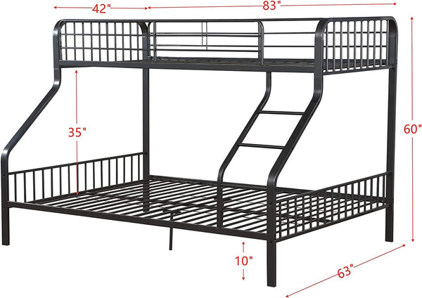 Twin XL Over Queen Metal Bunk Bed with Ladder – Heavy Duty Steel Frame
