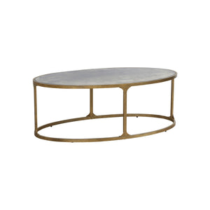 Oval Coffee Table – Tempered Glass Top, Faux Marble Finish, Antique Gold