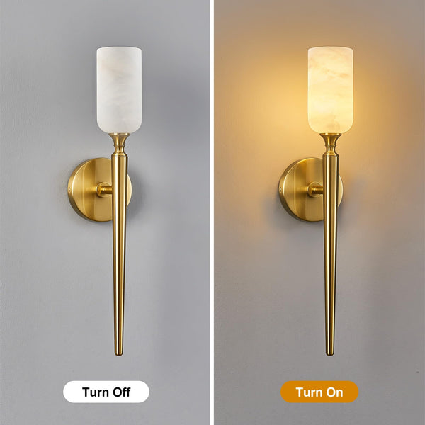 Alabaster Wall Sconce with Gold Bracket