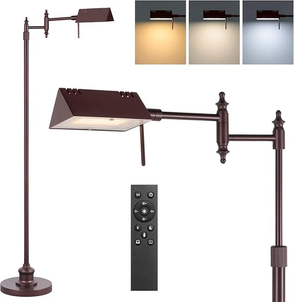 Dimmable Pharmacy Floor Lamp with Remote & Swing Arm