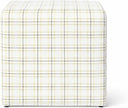 19" Square Upholstered Cube Ottoman – Wood Frame, Plaid Fabric