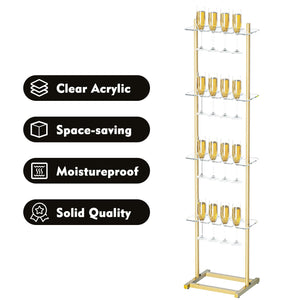 4-Tier Acrylic Champagne Wall Stand – 32 Glass Holder, Golden