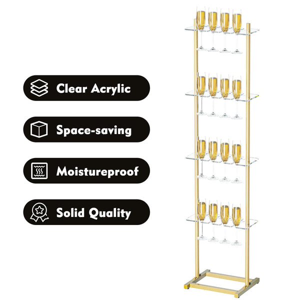 4-Tier Acrylic Champagne Wall Stand – 32 Glass Holder, Golden
