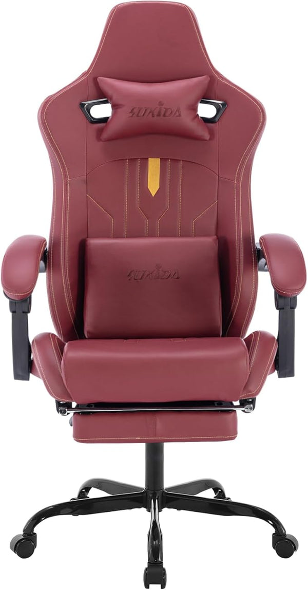 Gaming Chair with Footrest Ergonomic Computer Chair Massage Lumbar Cushion, Racing Video Game Chair Adjustable Rocker Recliner Executive Office Desk Chair Pu Leather for Adults