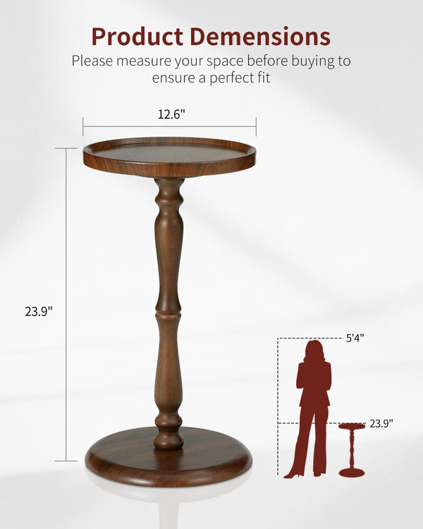 Round Side Table with Tray Top & Pedestal Base
