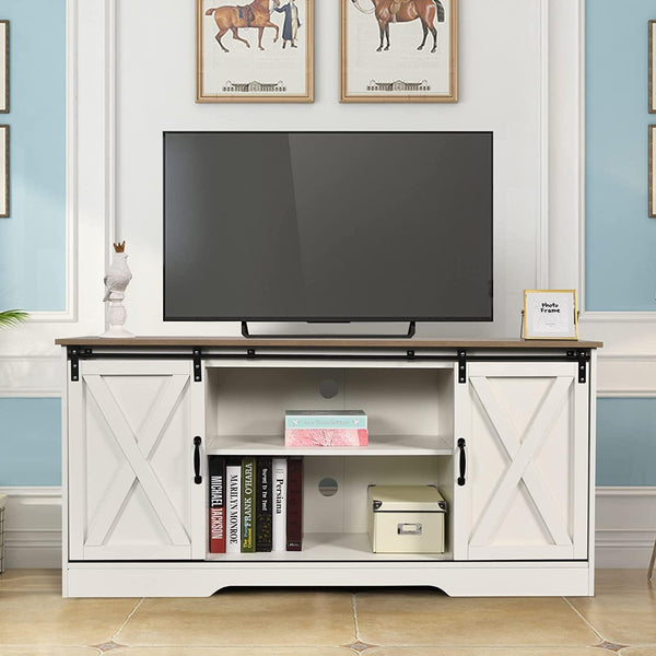 Farmhouse Barn Door TV Stand with Storage