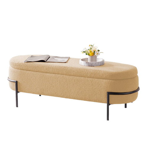 Sherpa Upholstered Storage Ottoman Bench with Metal Legs