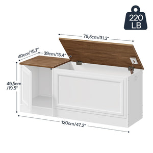 Storage Bench with Toy Box and Safety Hinge – White & Walnut, 47.2"