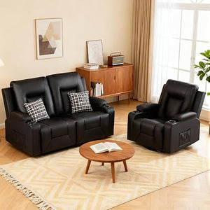 Reclining Sofa Set with Cup Holders – Faux Leather, Multi-Seat Configurations