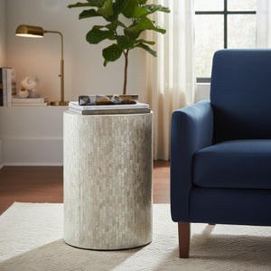 Mother of Pearl Cylinder Drum End Table