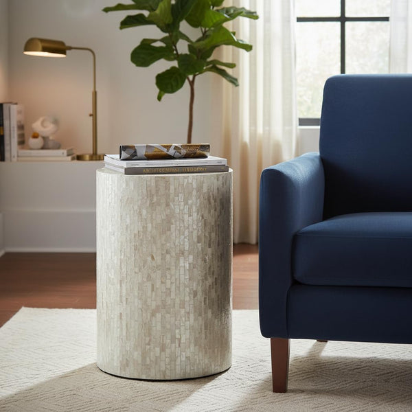 Mother of Pearl Cylinder Drum End Table