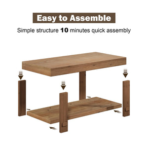 Farmhouse Solid Wood Coffee Table with Storage Shelf