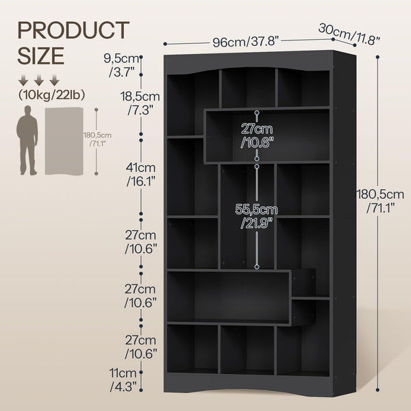 71" Tall Bookshelf with 13 Open Shelves