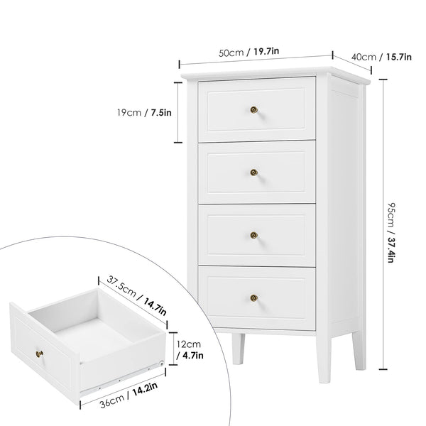 4-Drawer Wood Dresser with Metal Handles — White
