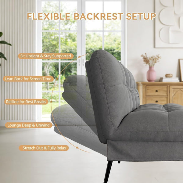 Convertible Futon Sofa Bed with Adjustable Backrest