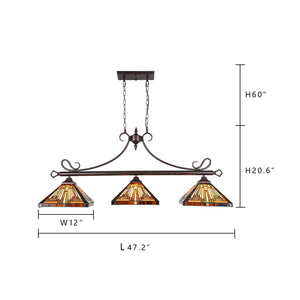 Tiffany Stained Glass 3-Light Pendant Chandelier
