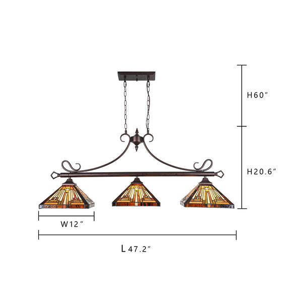Tiffany Stained Glass 3-Light Pendant Chandelier