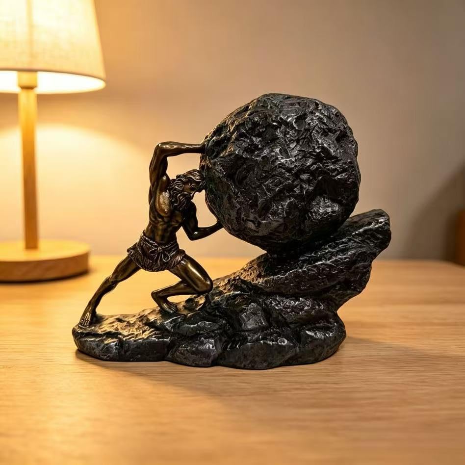 Sisyphus Rolling Boulder Greek Mythology Resin Sculpture