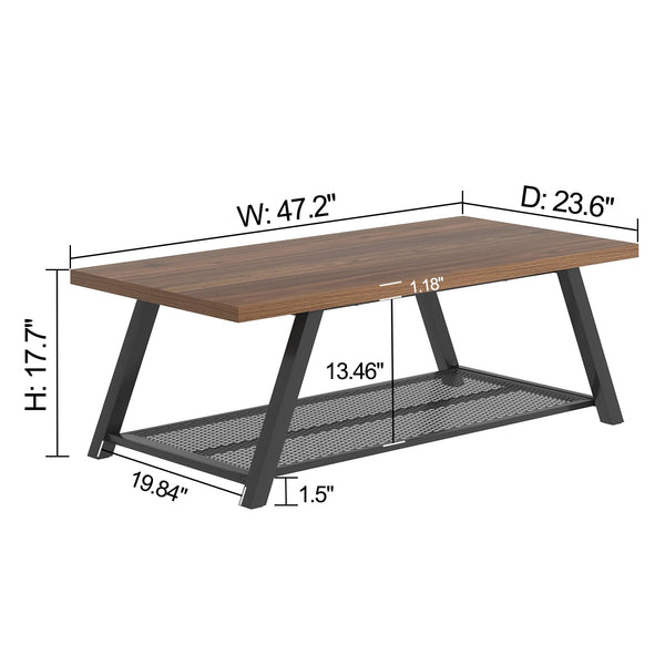 Rectangular Coffee Table with Wire Shelf