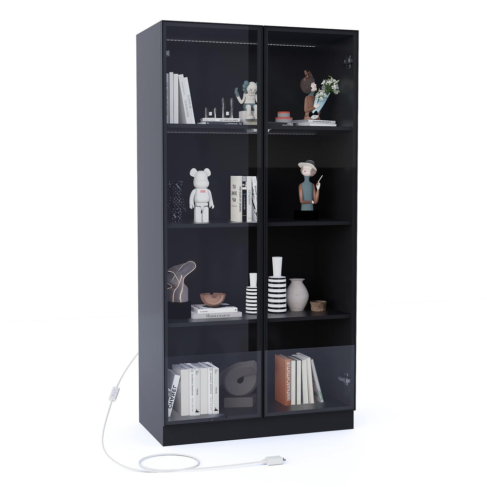 Glass Display Cabinet with LED Lights, Set of 2